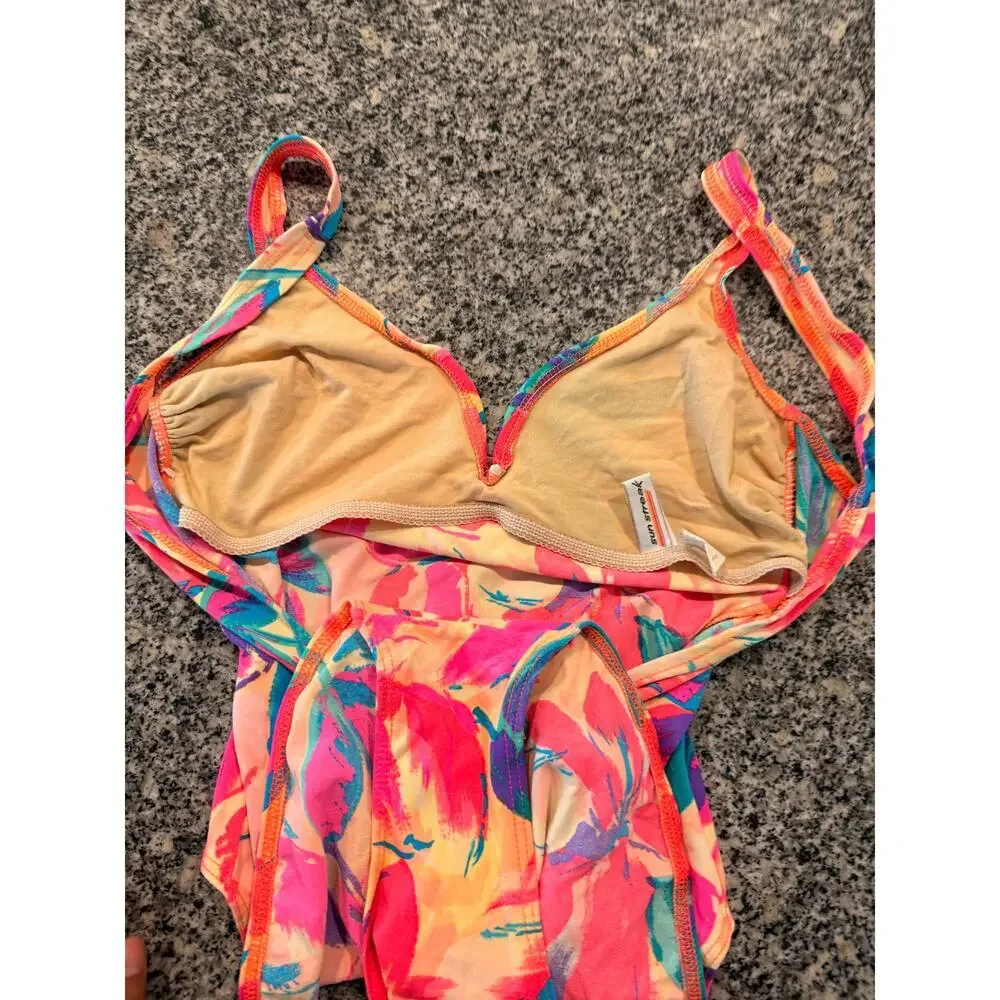 Sun Streak Floral Vintage 90's One-Piece Swimsuit Size 8